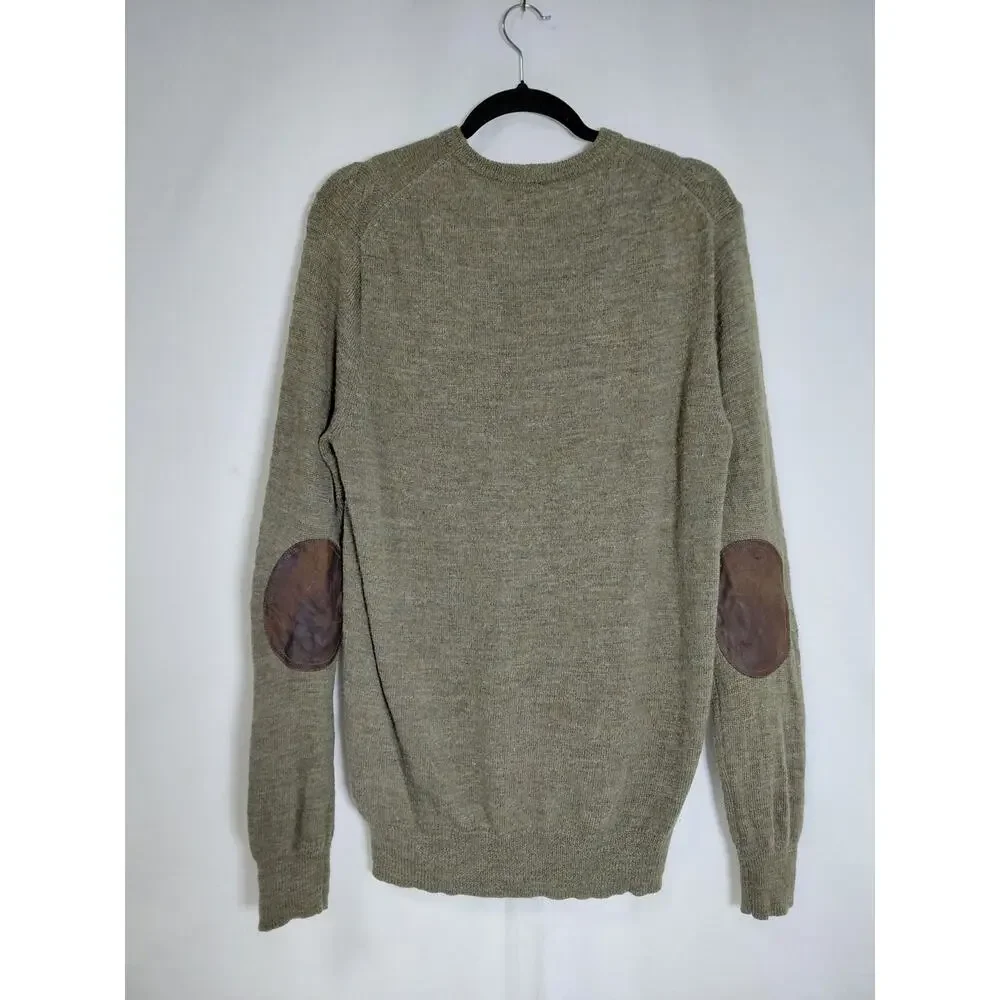 J.Crew Slim Wool Olive Green Cable Knit Crew Neck Sweater Men Size L